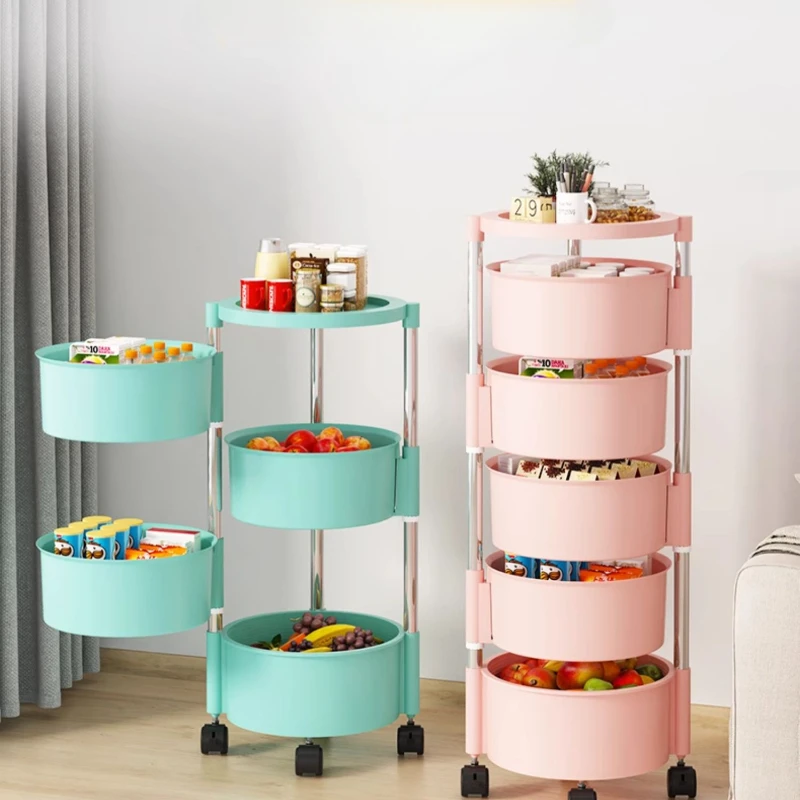 Rotating Multi Layer Home Floor Storage Rack Multi Functional Storage Rack Small Cart Vegetable Fruit Snack Auxiliary Cart 수납가구