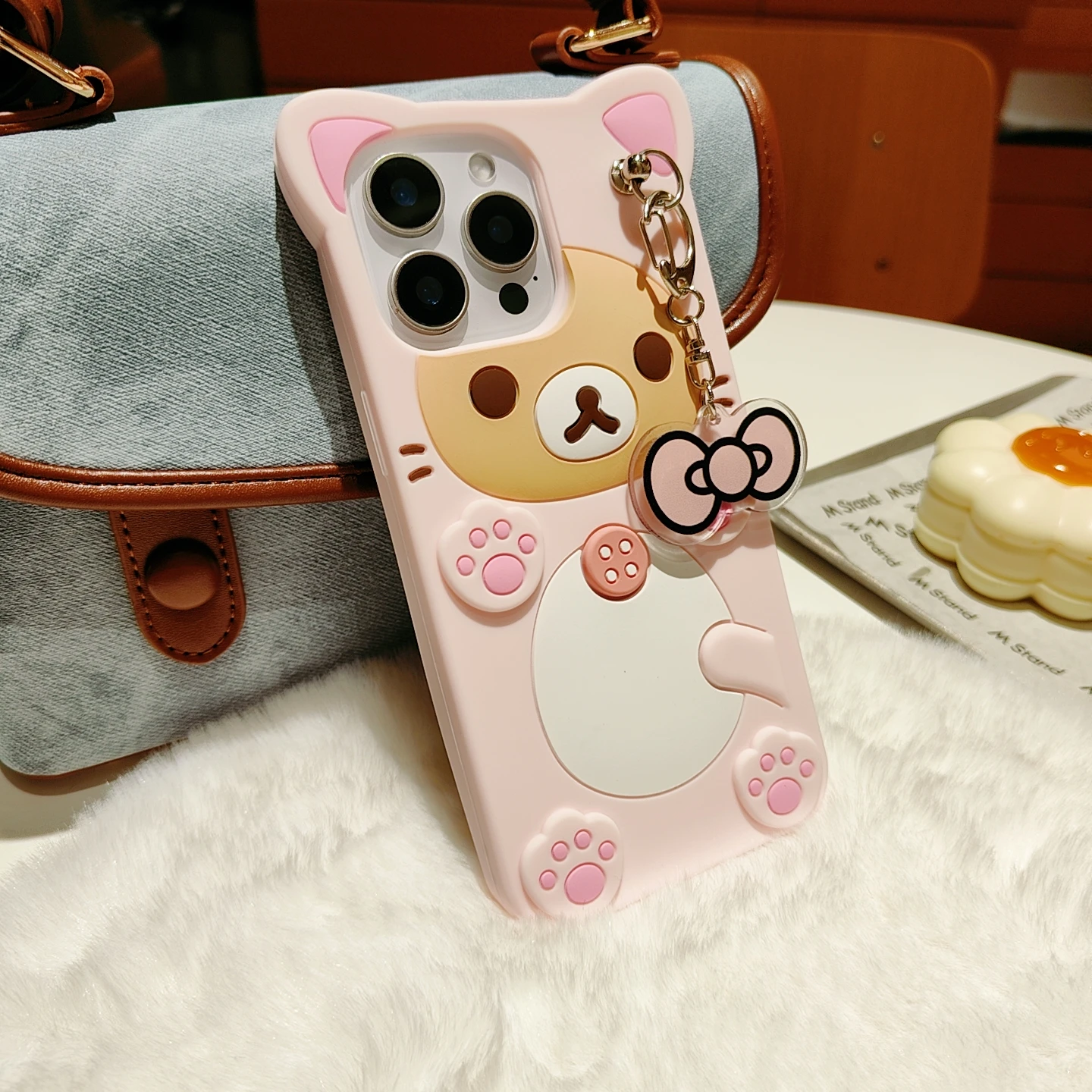 Charming 3D Rilakkuma Phone Case with Key Chain Pendant