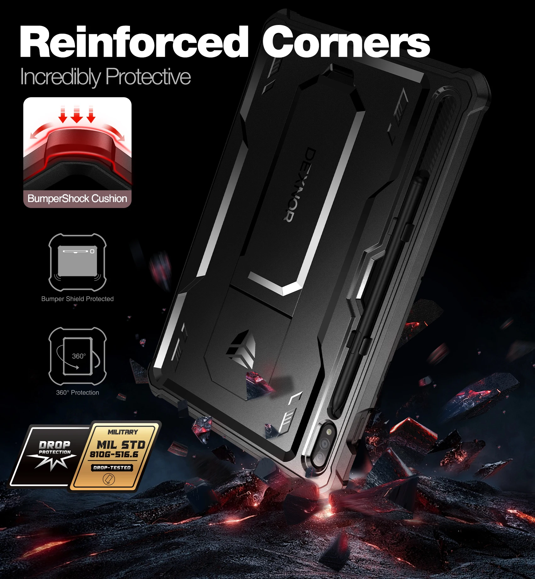 Capa Protetora de Corpo Inteiro para Samsung Galaxy Tab Protetor de Tela Embutido Kickstand com s Pen Holder Capa à Prova de Choque Pesada s7 s8 - Imagem 5