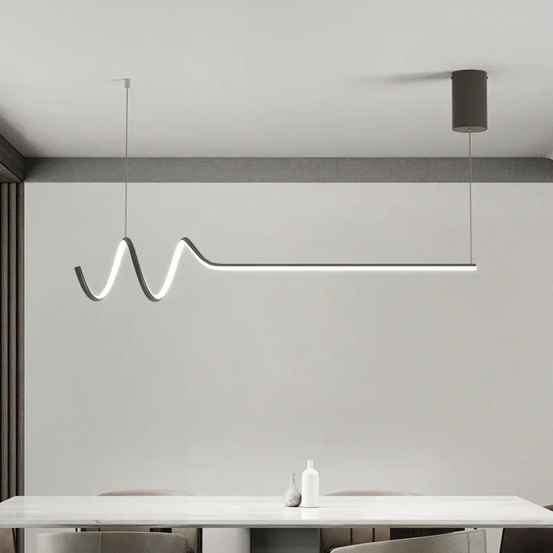 

Minimalist Dining Room Island Chandelier Lighting Modern Black/White LED Restaurant Kitchen Hanging Lamp Bar Coffee Long Fixture