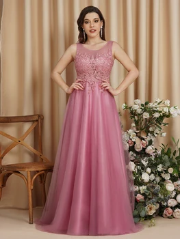 فستان وصيفة العروس من BABYONLINE باللون الوردي المغبر مع صدرية من الدانتيل، من التل المتدفق على شكل حرف a للمناسبات الرسمية وحفلات الزفاف للنساء 3