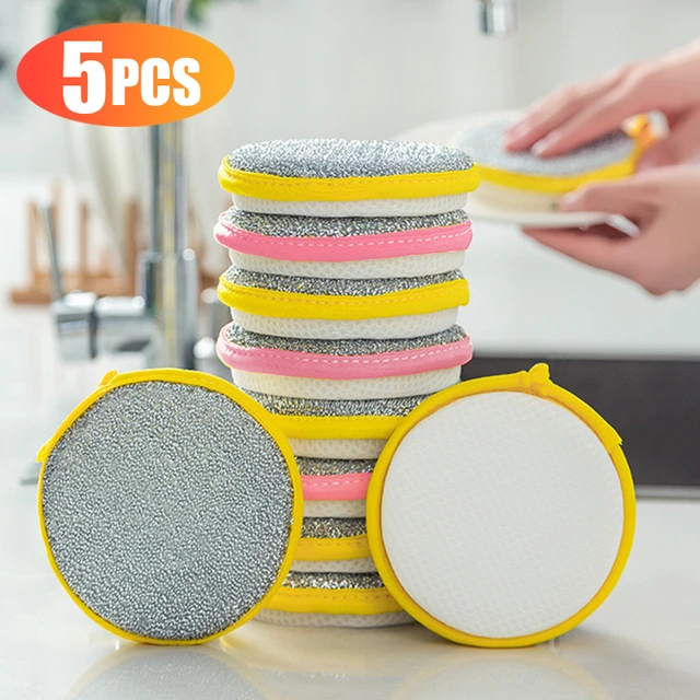 Double Sided Dishwashing Sponge Brush Pot Nylon Silk Sponge Wipe