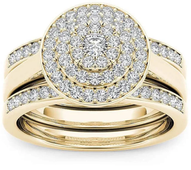 Mifeiya Luxury Wedding Engagement Lover's Ring Set Bling Iced Out Geometric AAA Cubic Zircon Crystal Ring for Couple Women Men WJZ22009XS