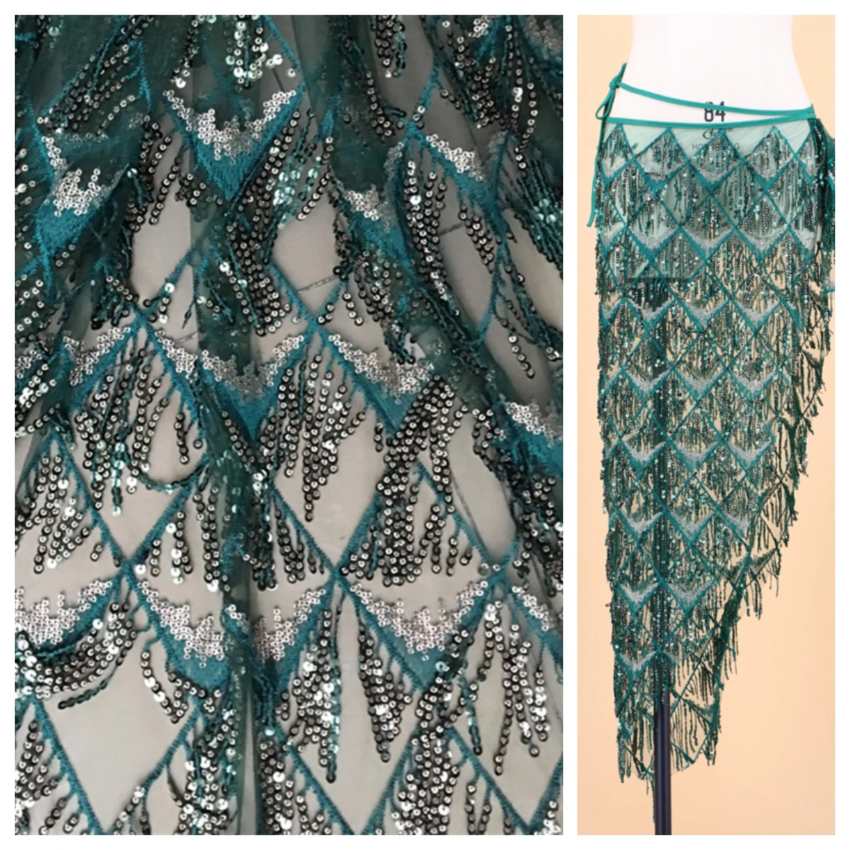 Tassel Sequins Lattice Lace Fabric DIY Evening Dress Formal Dress Clothing  Sewing Fabrics 1yard Dark Green - AliExpress 15
