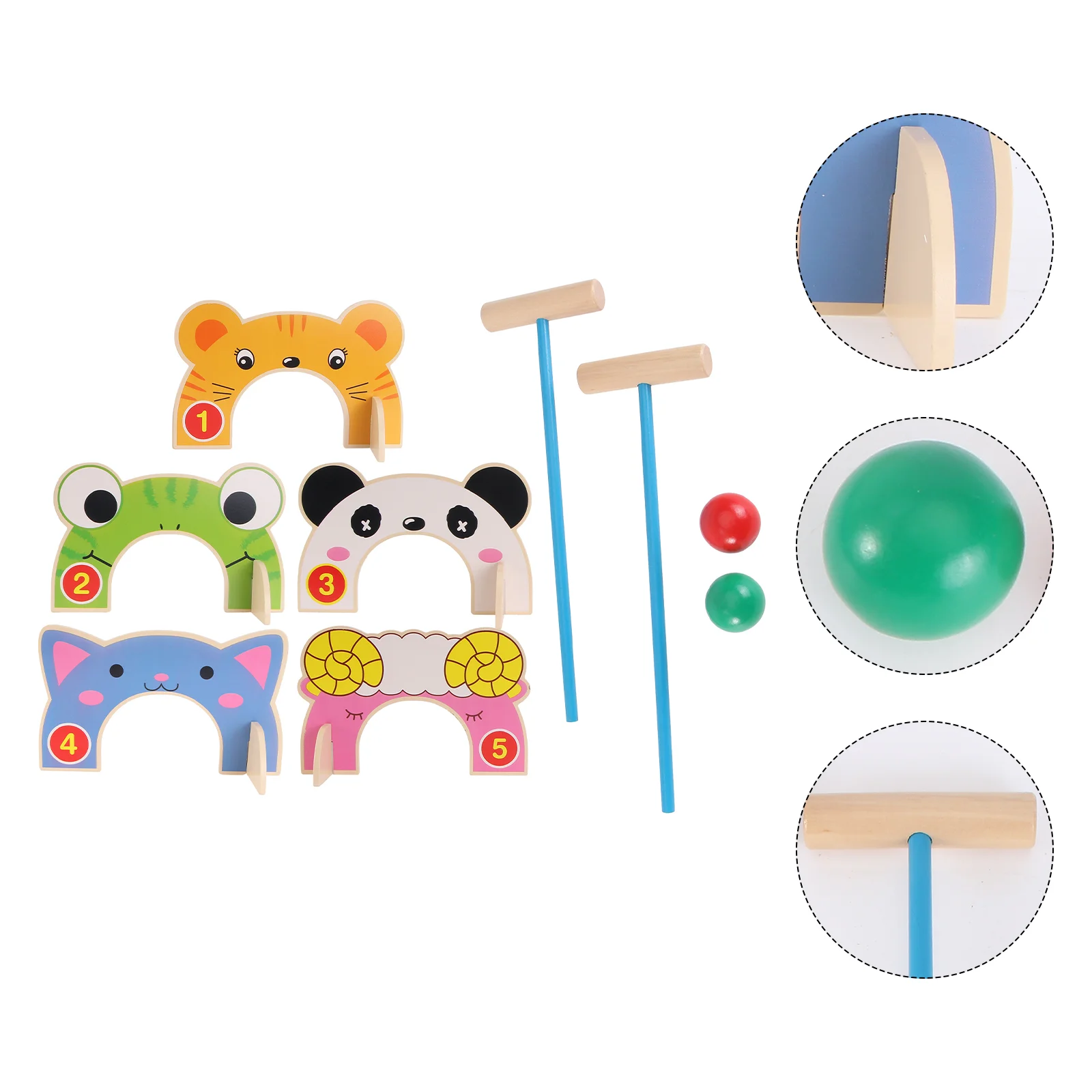 Wooden Set Cartoon Game Set with Mallets Colored Balls Wickets for Adults Kids Lawn Backyard Park Game