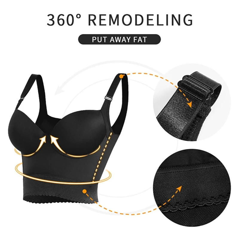 Deep Cup Bra Hide Back Fat Bra with Shapewear Incorporated Push Up High Support Tank Top Shaped Back Large Sports Bra