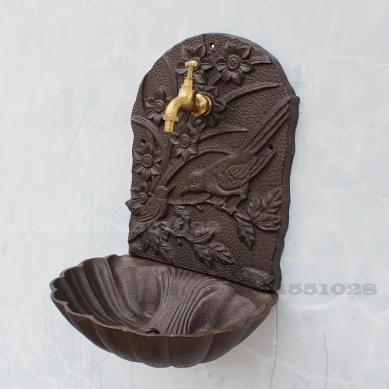 อ่างล้างหน้าติดผนังเหล็กหล่อแบบเรียบง่ายสำหรับระเบียง ลานบ้าน สระว่ายน้ำสไตล์เรโทร ของตกแต่งบ้าน งานฝีมือ ศิลปะติดผนัง 1