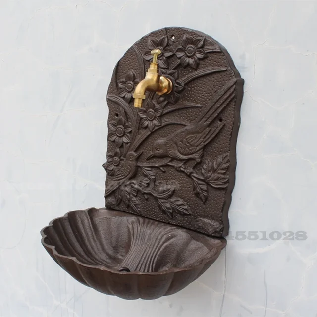 อ่างล้างหน้าติดผนังเหล็กหล่อแบบเรียบง่ายสำหรับระเบียง ลานบ้าน สระว่ายน้ำสไตล์เรโทร ของตกแต่งบ้าน งานฝีมือ ศิลปะติดผนัง 1