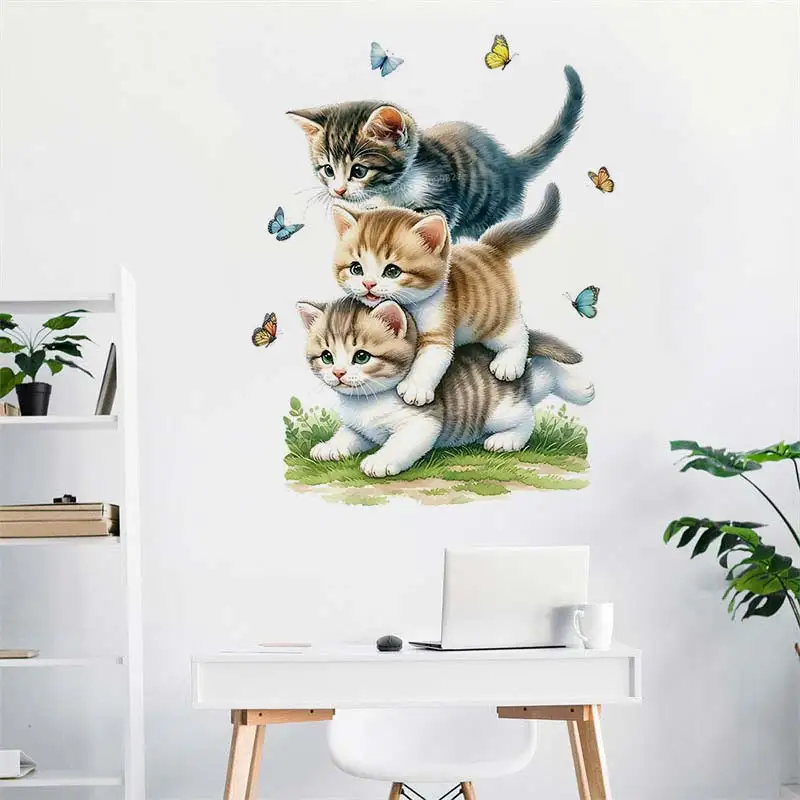 Cartoon Cute Stacked Cat Wall Sticker Living Room Sofa Background Decoration Wallpaper For Home Decor Kids Room Decals M985 wall stickers wall sticker