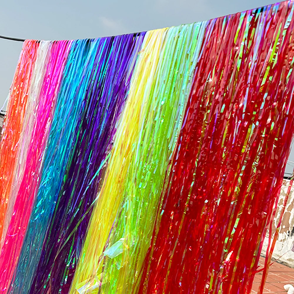

Iridescent Glitter Tinsel Foil Fringe Photo Booth Backdrop Curtain Bachelorette Birthday Wedding Neon Party Graduation Decor