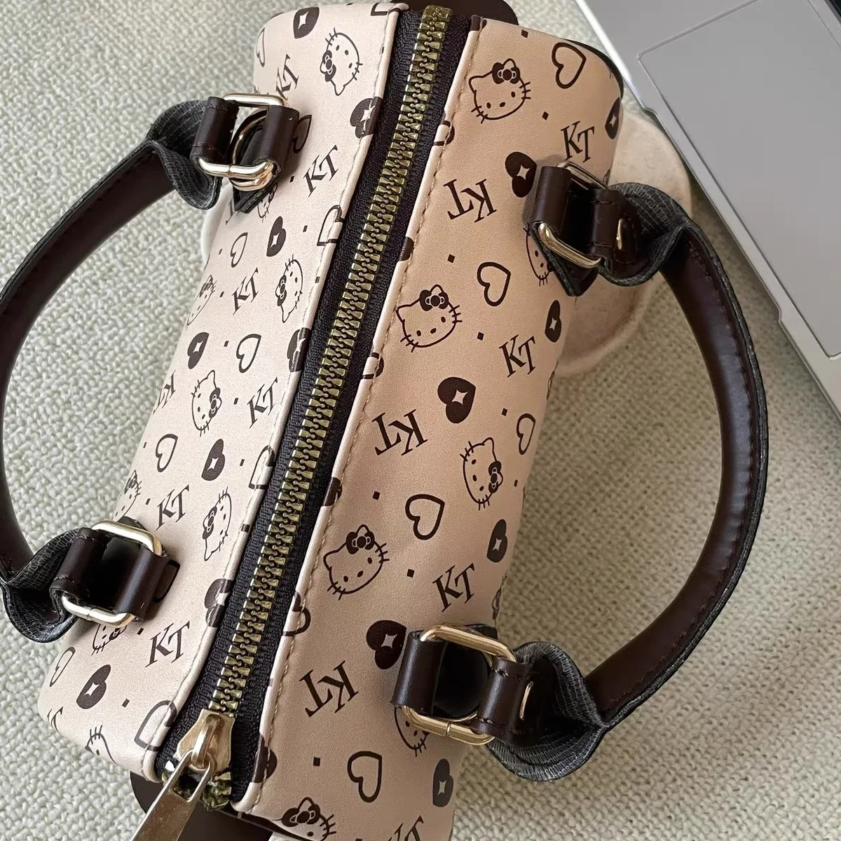 Hello Kitty Bag  New Retro Women Handbag Cartoon Print Cylinder Bag Korean Fashion Girl Fashion Matching Crossbody Pillow Bag