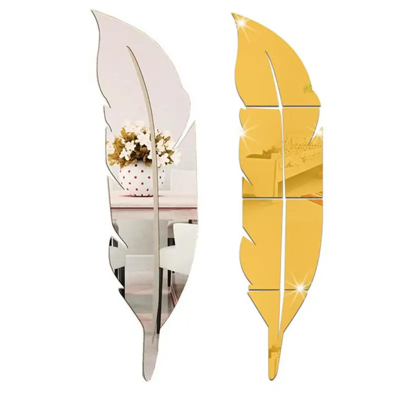 DIY Wall Mirror Sticker Feather Pattern Acrylic Mirror Effect Decoration Wall Sticker Home Decor Mirror Mural 72*15cm