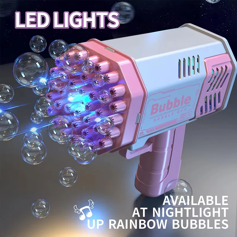 원로드 키즈 40홀 런처 휴대용 자동 버블건 LED 라이트 (버블액 및 배터리 제외)