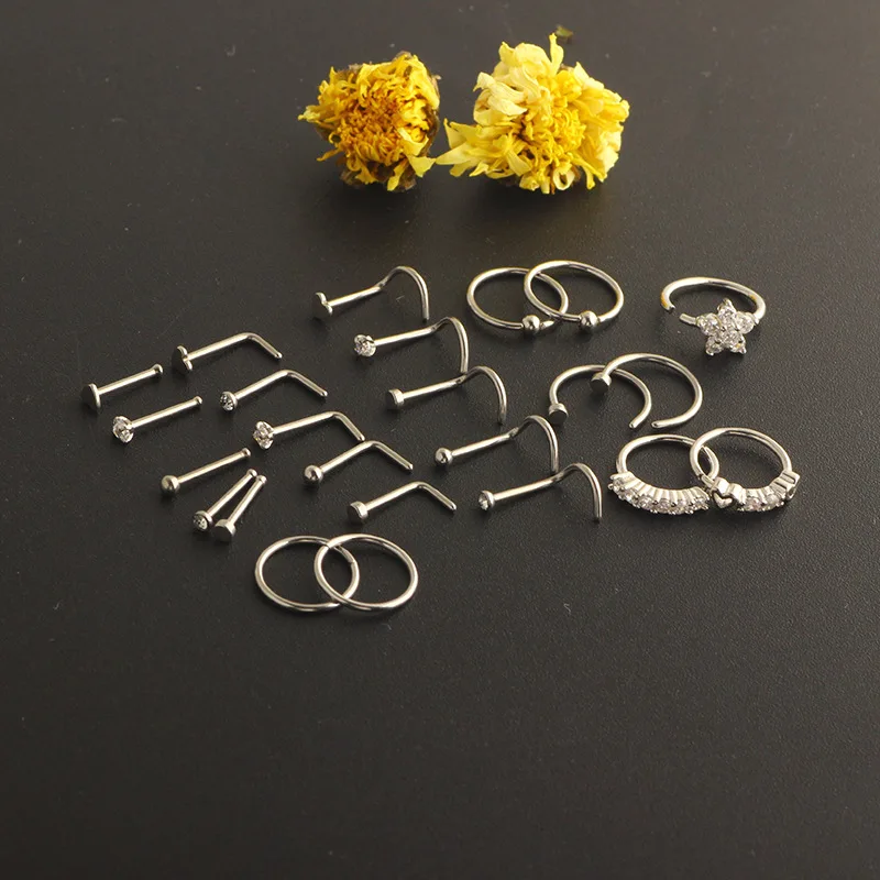 

Stainless steel trend nose nail set zirconium piercing jewelry zircon fashion foreign trade nose nail jewelry