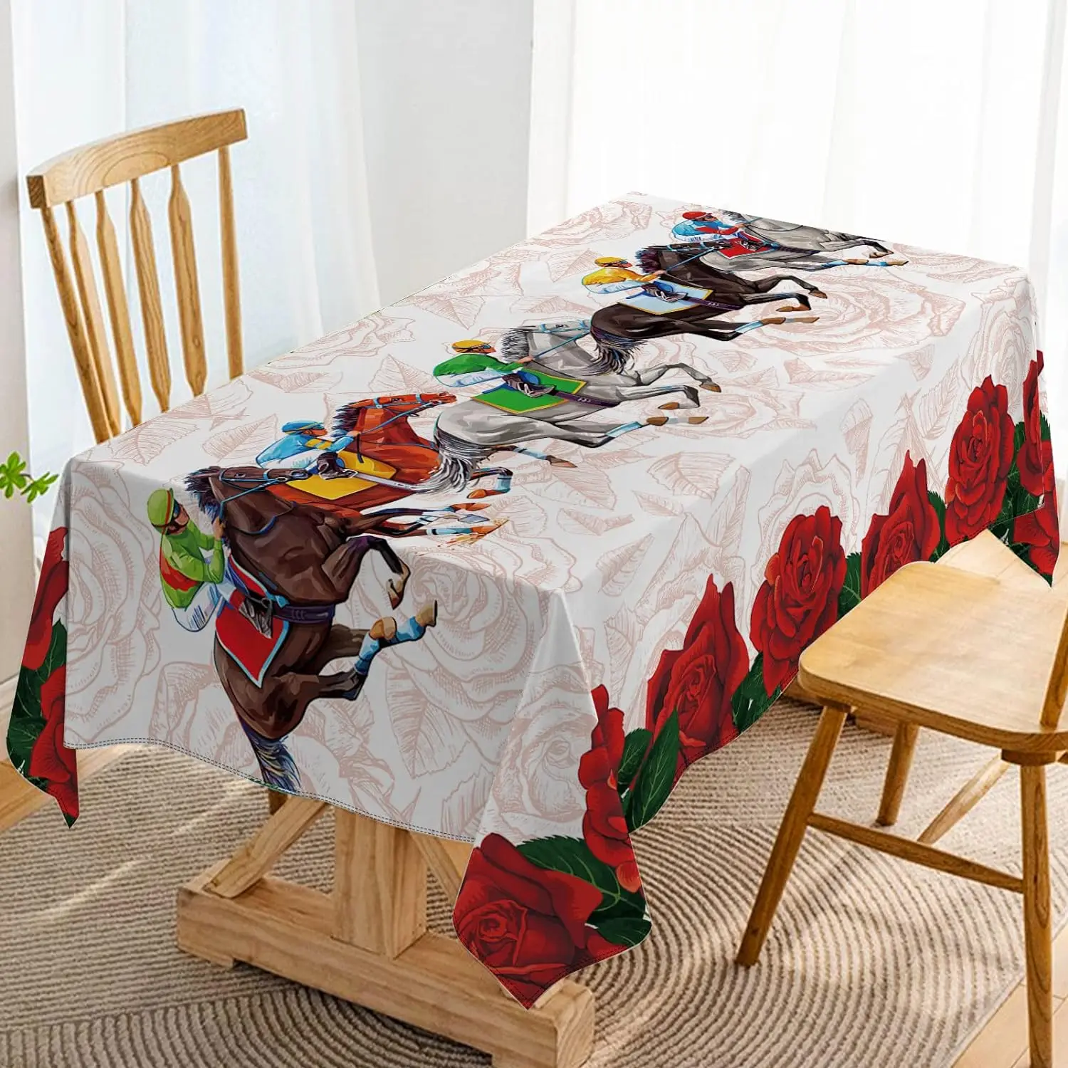 Kentucky Derby Rectangle Waterproof Tablecloth Run for The Roses Horse Racing Party Decoration Jockey Kitchen Dining Table Cover