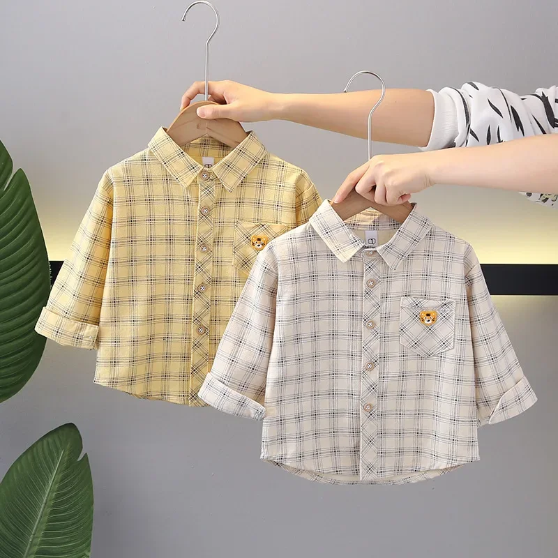 Baby Boys Spring Plaid Shirt Thin Long Sleeve Cotton Top Trendy Open Cardigan New Hot Sale Of The Season Children's Clothing Bab
