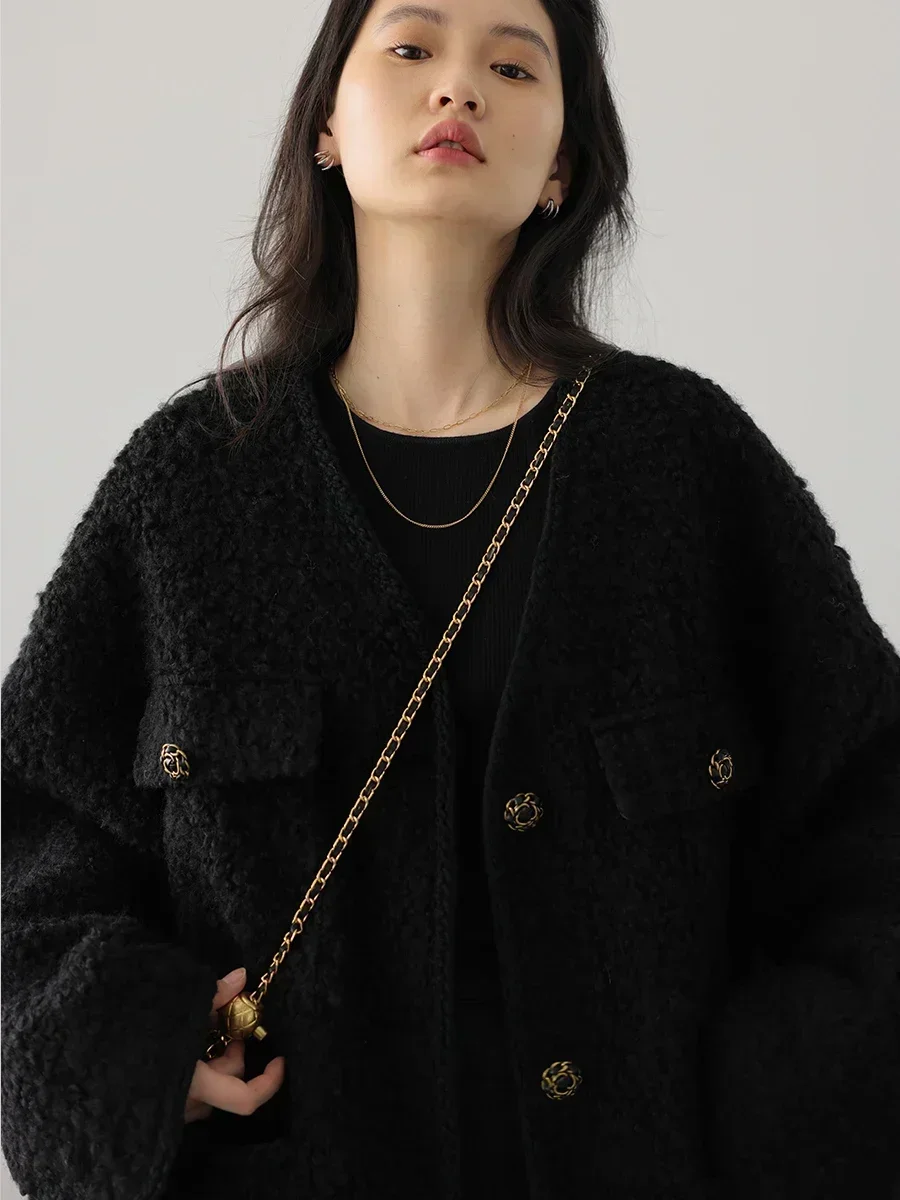 CHIC VEN Women's Woolen Coat Heavy Industry Down Jacket Vintage V-Neck Woman Down Coat Female Tops Autumn Winter 2024 2