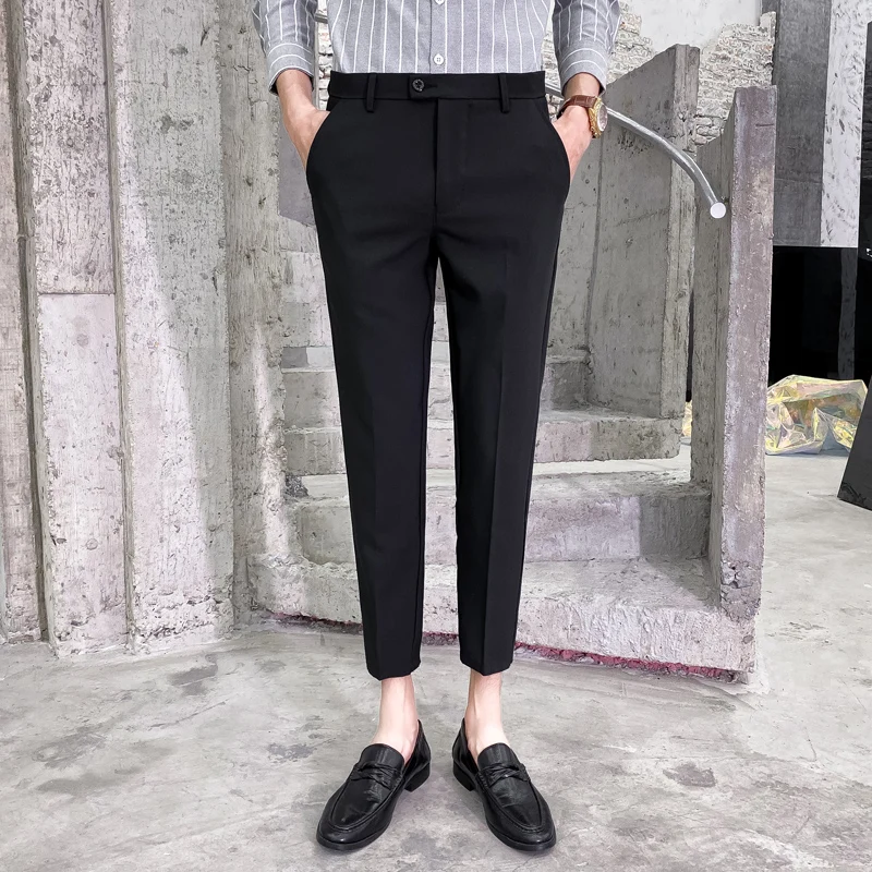 

Casual suit pants for men, loose fitting straight leg cropped suit pants, summer fashionable tapered pants 5587