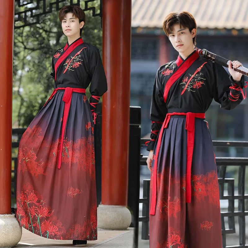 

5XL Chinese Tang Dynasty Ancient Embroidery Hanfu Men Dress Folk Dance Clothes Swordsman Clothing Traditional Cosplay Costumes