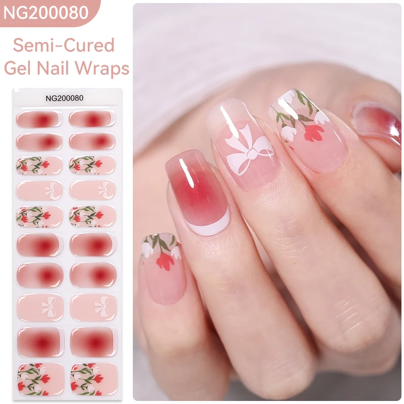 

Semi-Cured Gel Nail Wraps Simple Flower Blush Adhesive Waterproof Long Lasting Nail Gel Stickers For UV Lamp Need Manicure Patch