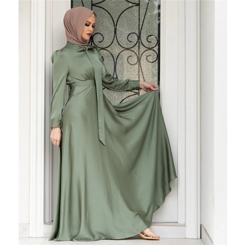 

Satin Women Muslim Abaya Ramadan Long Maxi Dress Arabic Turkish Islamic Clothing Party Dubai Robe Gowns Caftan Femme Musulmane