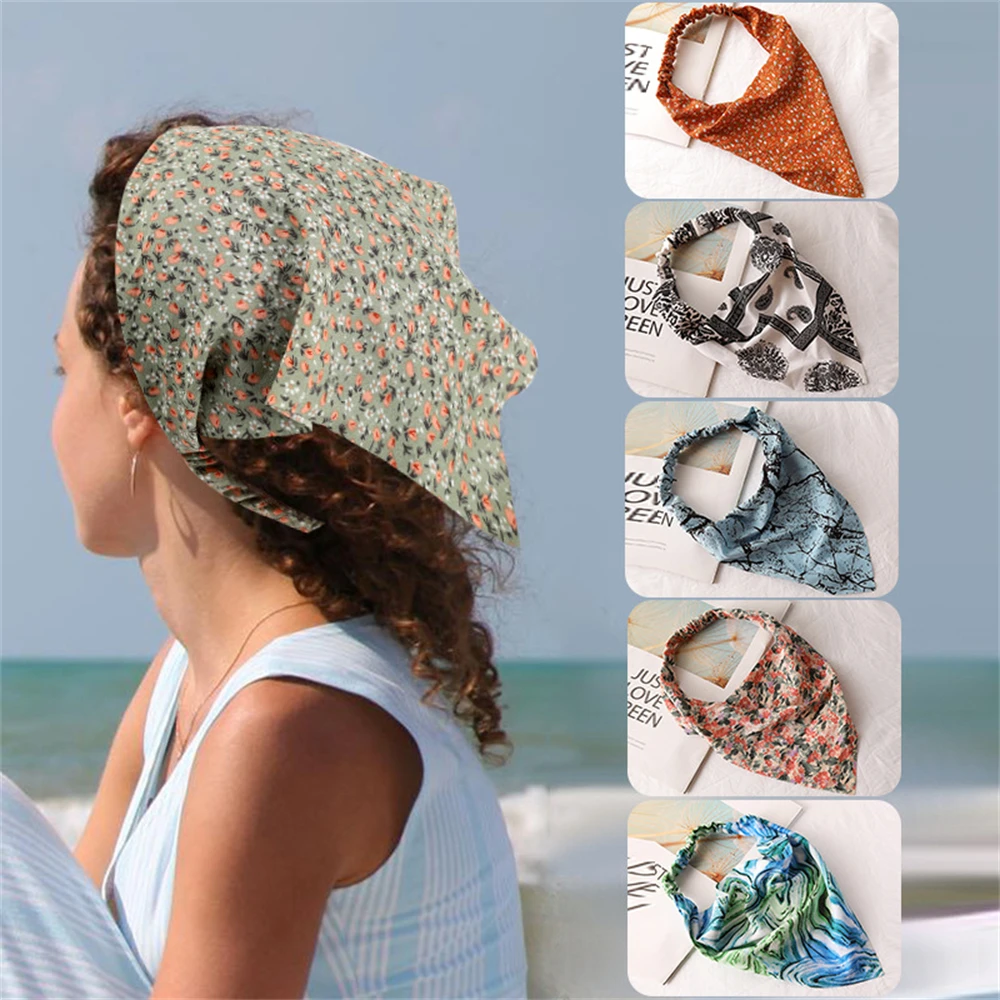 

Bohemia Chiffon Triangular Binder Kerchief Headband Fashion Elastic Tie Dyeing Bandana Hair Accessories For Women Headscarf