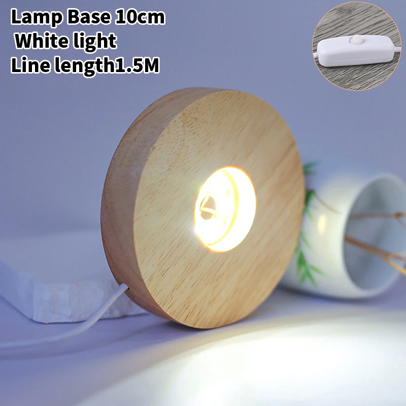 Wood Round LED Night Light Base Art Display Holder USB Lamp 100mm For Crystals Glass Ball Resin Art Decoration