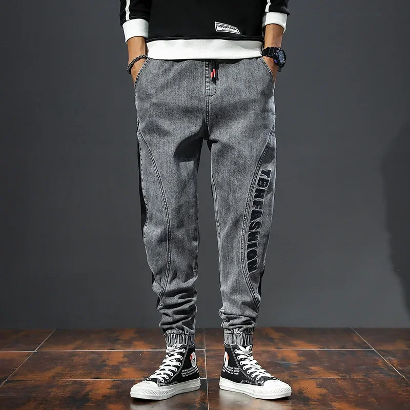 Plus Size 6XL 7XL Autumn Jeans Men Stretched Jogger Loose Harem Large Casual Ankle-Length Blue Boys Denim Trousers Male Pants