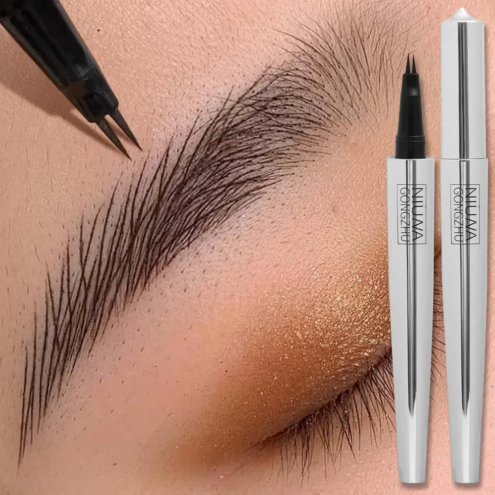 2 Forks Liquid Eyebrow Pencil Ultra-fine Eyebrow Tattoo Enhancer Waterproof Lasting Natural Eyelash Eyeliner Pen Makeup Cosmetic 4