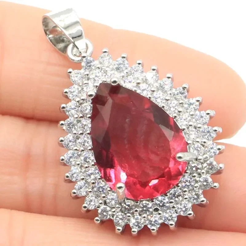 6g Real Customized 925 Solid Sterling Silver  PENDANT Drop Shape Violet Tanzanite Tourmaline Spessartine Garnet Blood Ruby Citri