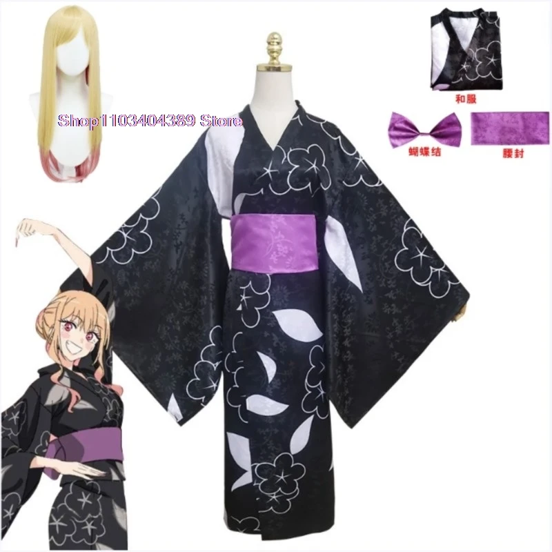 

Костюм для косплея Марин Китагава, кимоно из аниме «Моя одежда», милый черный костюм-кимоно, костюм для Хэллоуина, женская униформа