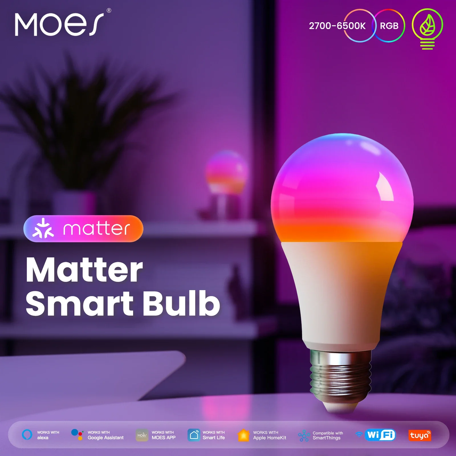 

MOES Tuya Matter WiFi Smart Bulb Dimmable Led Light 16 Million RGB Colors E27 Bubble light Voice Control Alexa Google Home