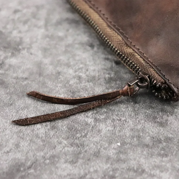 Handmade Vintage Style Mini Coin Purse with Genuine Leather and Plant-tanned Leather