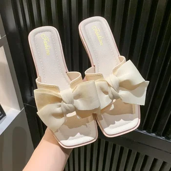 Women's Flat Bottom Fashionable Slippers Comfortable Outerwear Summer Shoes Soft Sole Knot Design Elegant Casual Sandals