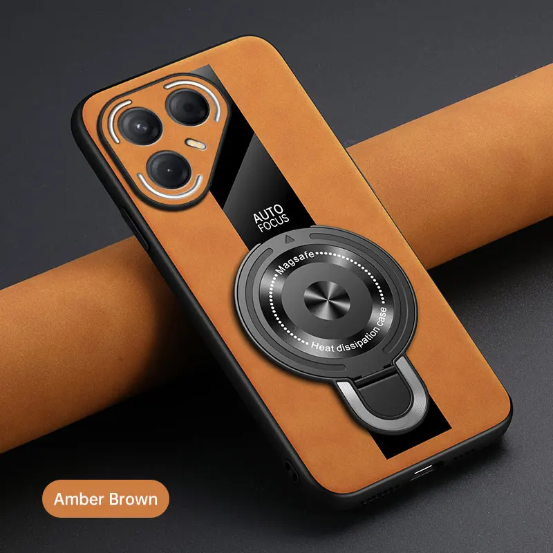 Luxury Shockproof Sheepskin Leather Magnetic Ring Holder Phone Case