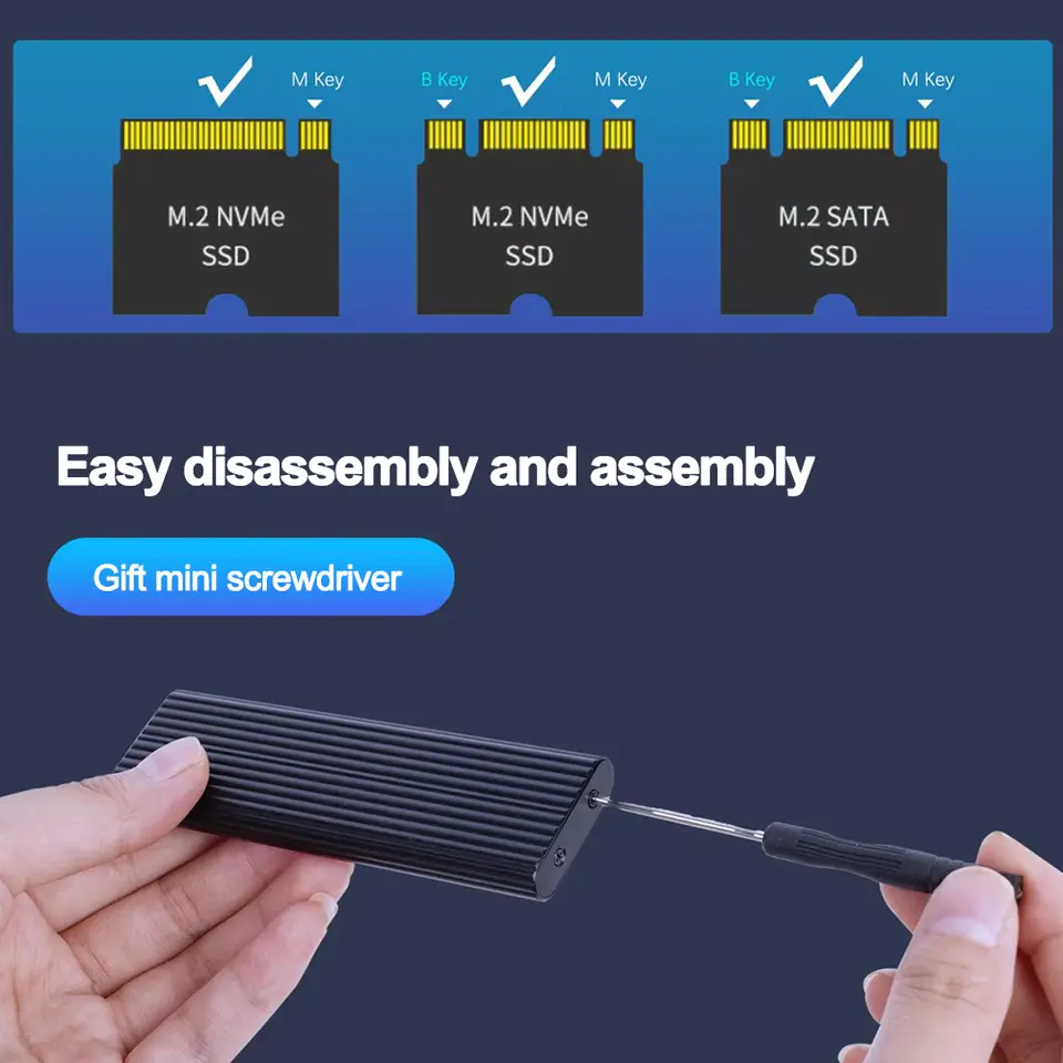 M2 SSD Case NVME SATA Dual Protocol M.2 to USB Type C SSD Enclosure Adapter NVME SATA SSD Disk Box Supports M Keys and B&M Keys image 4