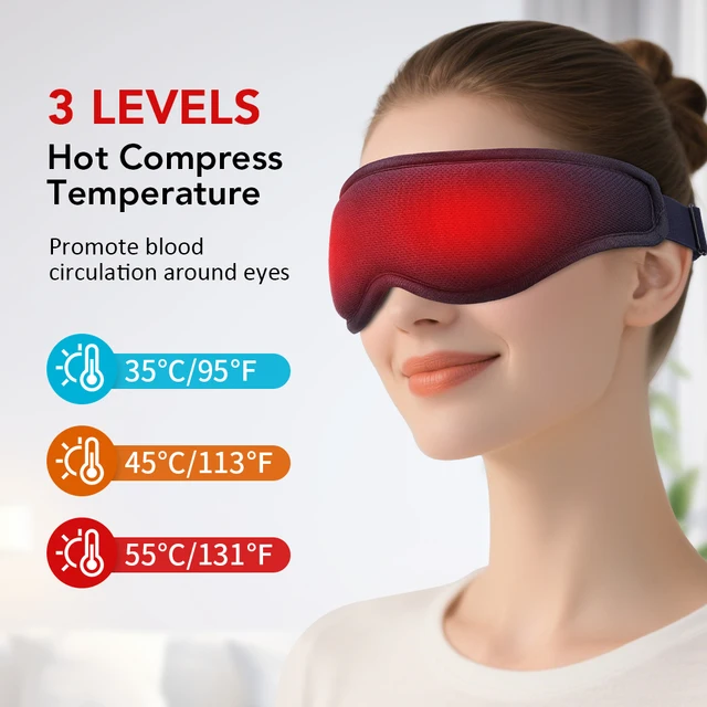 3D Electric Steam Eye Mask Breathable Light Blocking Sleeping Eyes Cover Constant Temperature Hot Compress 3-Level Massage Shade 1