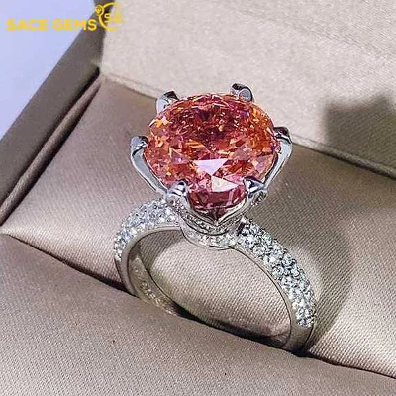 Sace Gems 925 Sterling Silver Padparadscha High Carbon Diamond Circular Rydean Cutter Solid For Women Rings Fine Jewelry Gift
