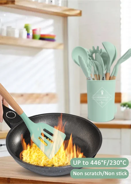 Juego de utensilios de cocina de silicona – 446 °F resistente al calor  utensilios de cocina de silicona para cocinar, juego de espátulas de cocina  con