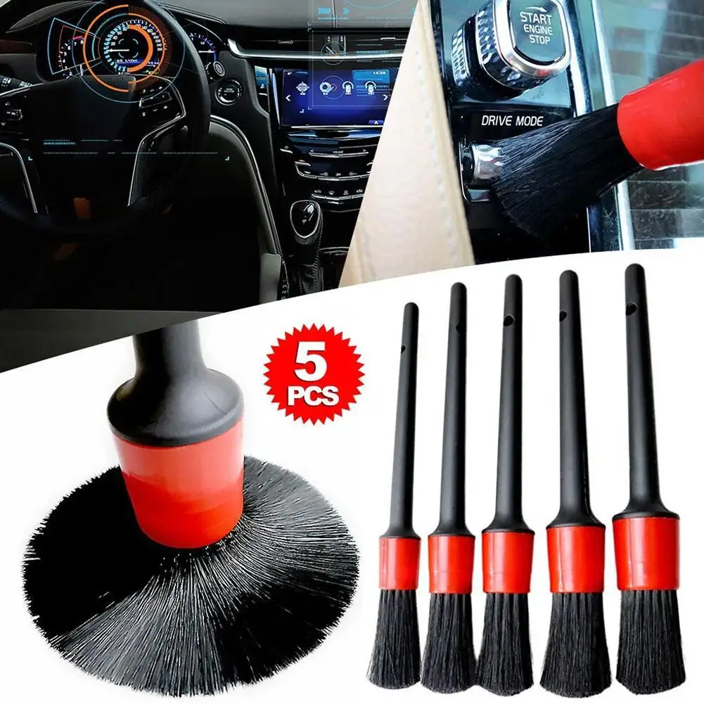 5PCS Car Detailing Brush Super Soft Auto Interior Detail Brush With Synthetic Bristles Car Dash Duster Brush Accessories
