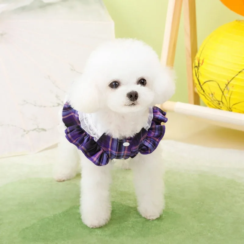 Dog Clothes Dog Costume Cat Clothes Plaid Skirt Princess Skirt with Bow for Small Dogs Cute Lace Lace Cat
