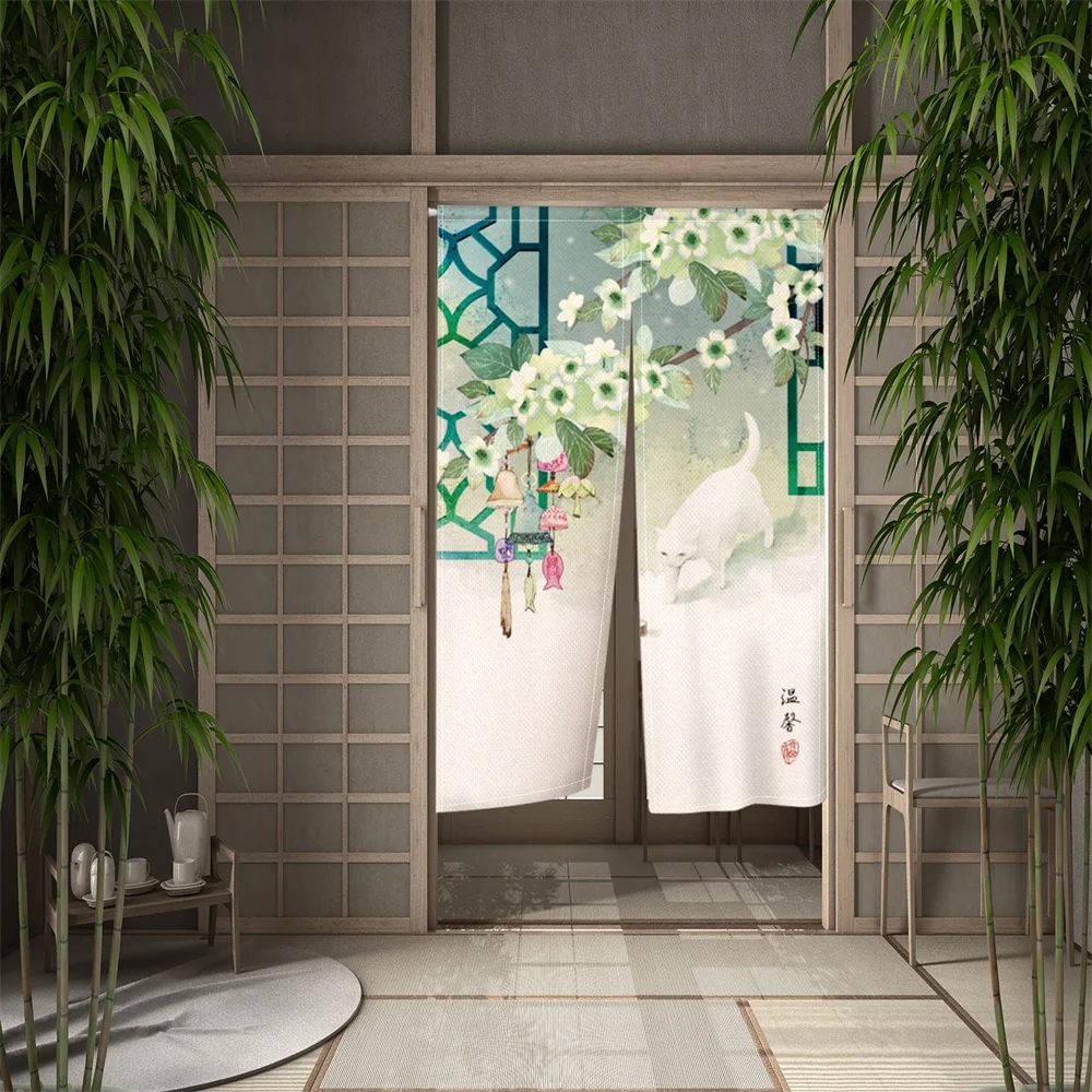 Japanese Noren Curtains Cartoon Cat Kitchen Bathroom Bedroom Entrance Hanging Opaque Partition Blackout Split Short Door Curtain 4