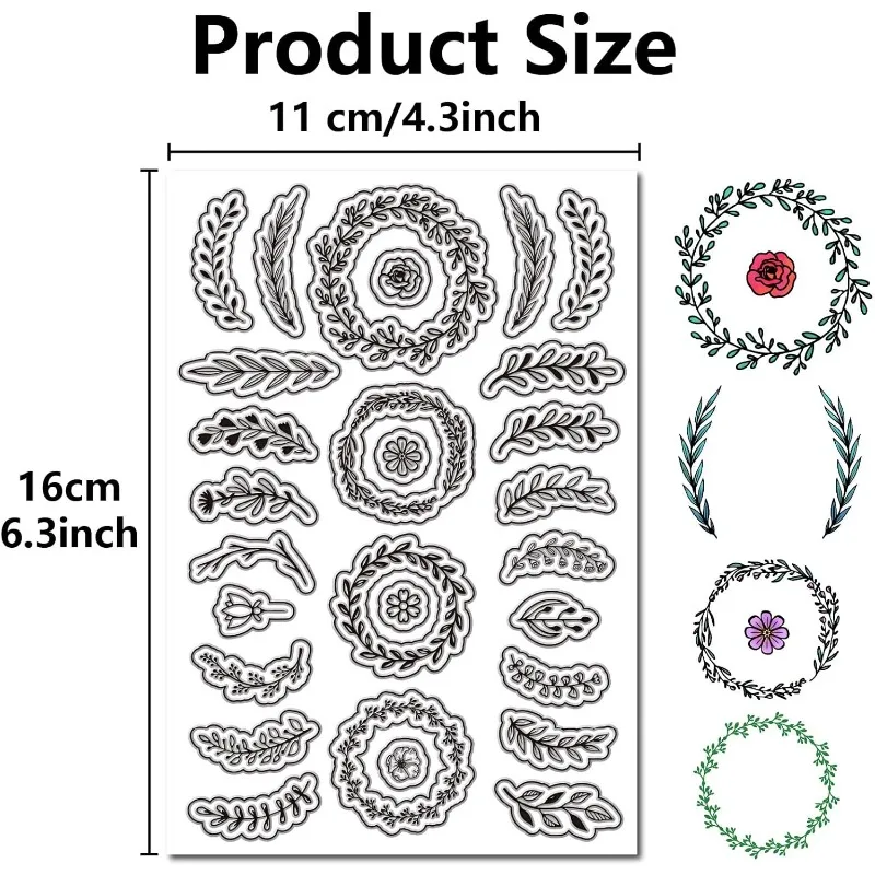 1pc Wreath Clear Stamps Plant Reusable Transparent Silicone Stamp Branch Garland Seals Postmark for Journaling Card Making Decor