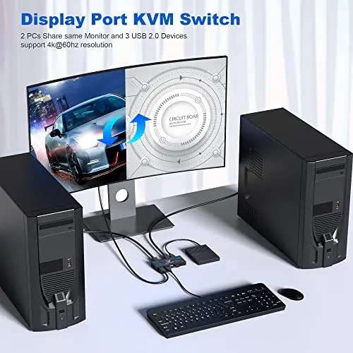2 포트 VGA KVM 스위치 VGA, PC 컴퓨터 2 개 공유 1 키보드 마우스 모니터, 작업 비디오 회의 교육 컨퍼런스