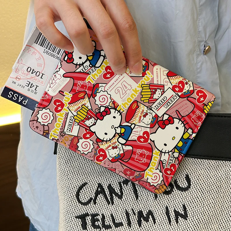 Hello Kit Cartoon מחזיק דרכון תיק מסמכים כיסוי מגן תיק כרטיס רב תכליתי לנסיעות בינלאומיות אחסון נייד