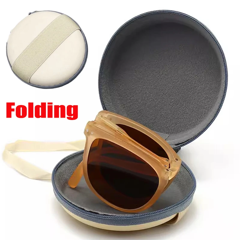 

1pcs Folding Glasses Case Round Storage Bags Portable Leather Zipper Pouch Travel Sunglasses Reading Glasses Small Storage Bag