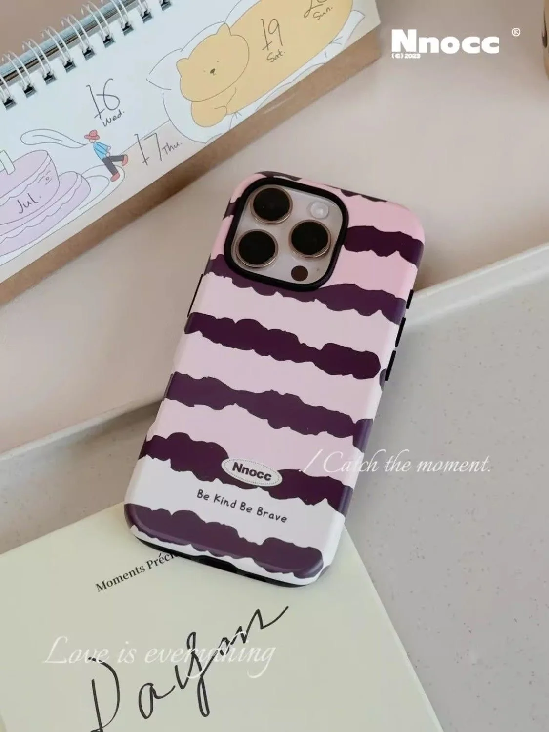 INS Pink and White Stripes Magnetic Acrylic TPU Phone Case