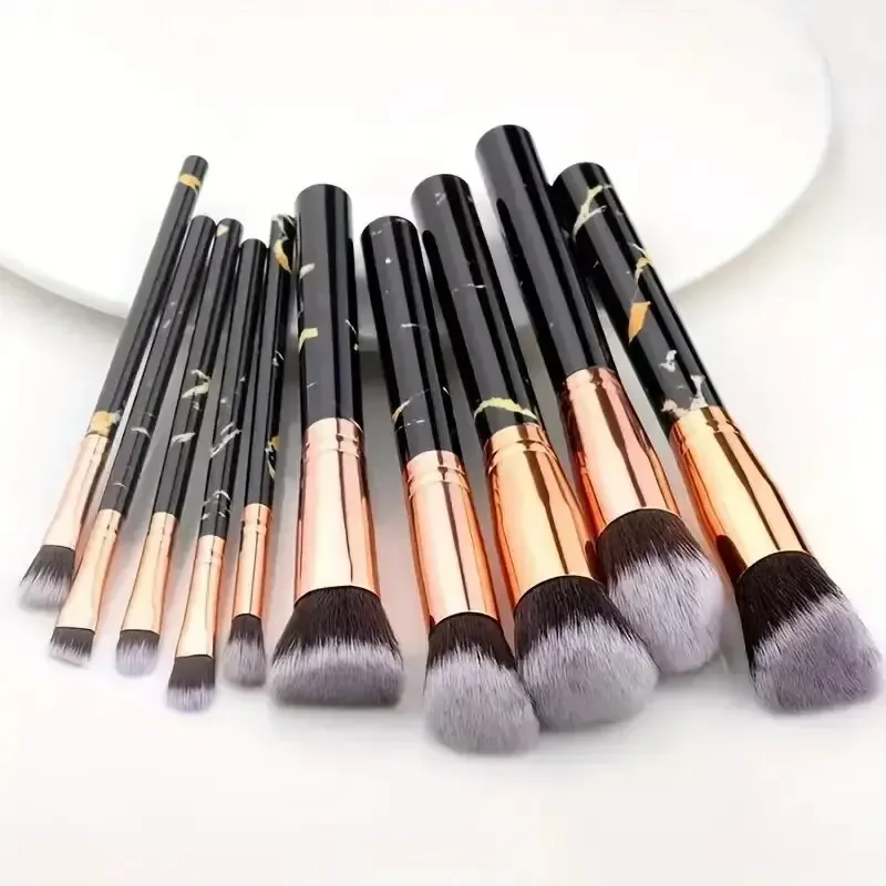 Marble Makeup Brushes Premium Synthetic Kabuki Foundation Blending Face Powder Blush Concealers Eye Shadows Brushes 10 Pcs