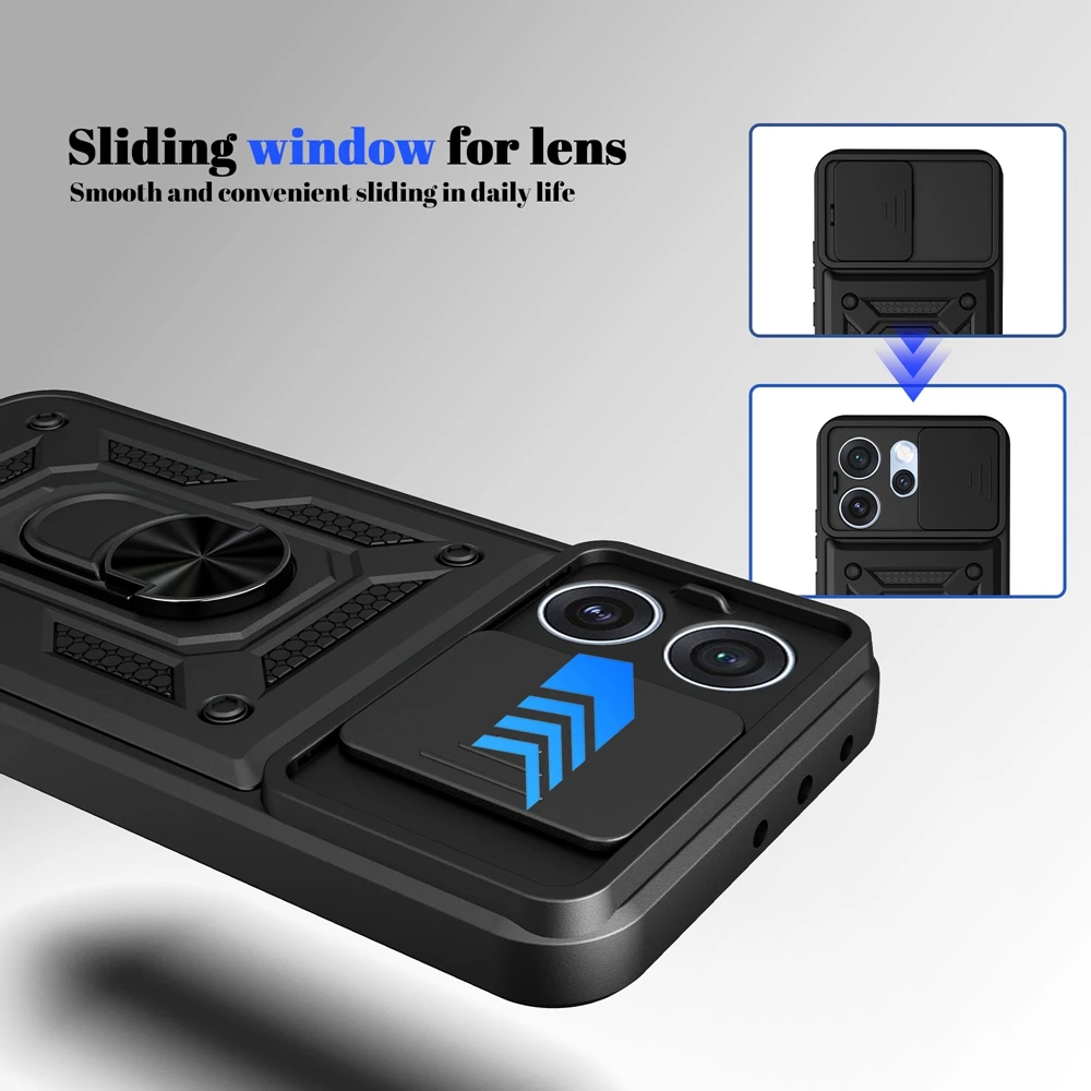 Armor Magnetic Ring Shockproof Case with Slide Camera Protection