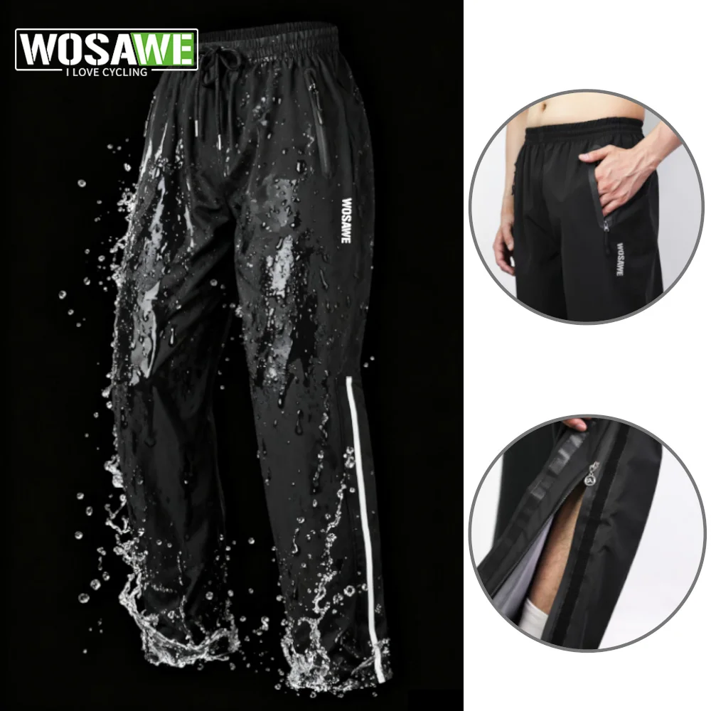 WOSAWE Rainproof Cycling Pants Outdoor Waterproof Hiking Travel Fishing Pants Ultralight Windproof Side Zipper Rain Trousers cycling pants rain pants
